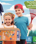 Kids with Kids Garden Tool Set 4 Piece Shovel Rake Hoe Leaf Rake Wooden Gardening Tools For Kids Outdoor Toy. Perfect gift.