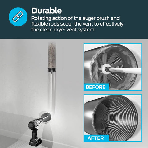 Lint Wizard Large 7-Piece Dryer Vent Cleaning Kit With 12 Ft Flexible Quick-Snap Rods And 4 Inch Auger Brush, before and after cleaning