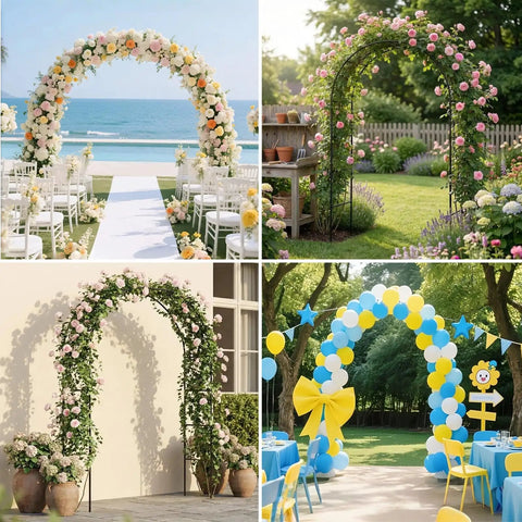 Heavy Duty Garden Arch Trellis With 16mm Thickened Tubing, 7.6ft Metal Garden Arbor For Climbing Plants Roses Outdoor Use