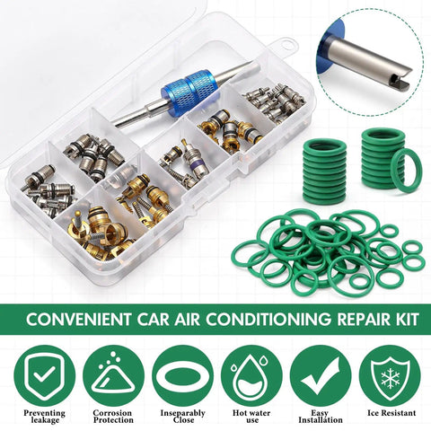 Car Air Conditioning Repair Kit With 270 O Ring Set And 40 Valve Cores For R12 And R134a Refrigerant Includes Valve Core Remover Tool