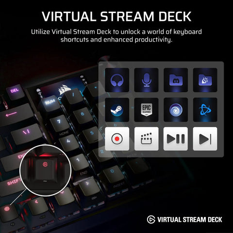 Goated 96 Percent Wireless Mechanical Gaming Keyboard With Compact Tkl Body Full Color Lcd Screen Rotary Knob Six Custom Keys US QWERTY Black displaying Virtual Stream Deck features.