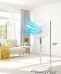 Height Adjustable Pedestal Standing Fan With Remote And Touch Control Panel 18 Inch in a living room setting
