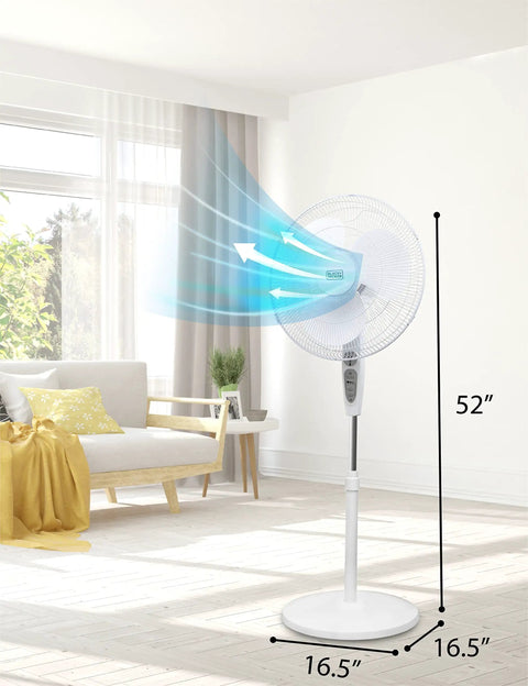 Height Adjustable Pedestal Standing Fan With Remote And Touch Control Panel 18 Inch in a living room setting