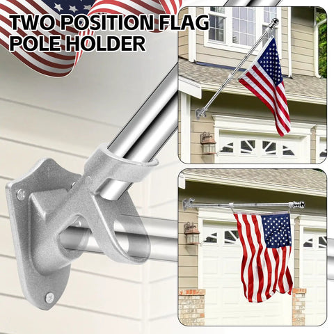 Heavy Duty 5 Ft Flag Pole Kit With 3x5 American Flag For Outdoors Rugged Stainless Steel Aluminum Flagpole With Multi Position Bracket Rust Resistant And Weatherproof Ready To Fly In Wind And Rain Outdoor Flag Set displayed on house exterior