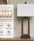 Farmhouse Style Table Lamps Set Of 2 Modern Black Wood Base Bedside Lamps With USB And Type-C Ports 3-Way Dimmable Nightstand Lighting