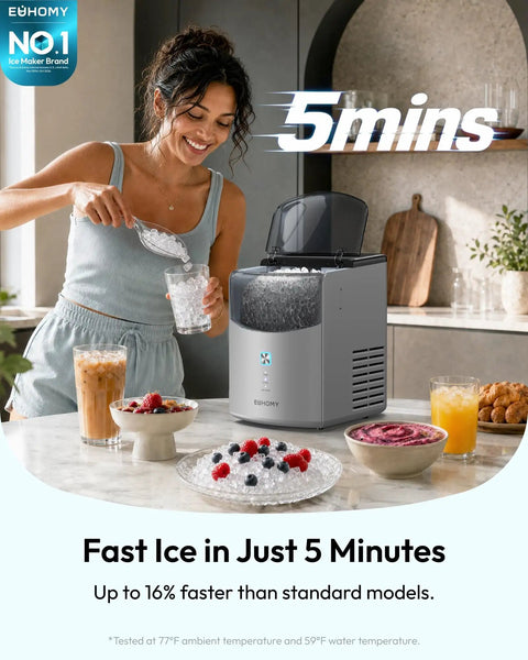 premium_countertop_nugget_ice_maker_rapidly_chills_your_kitchen_with_up_to_35_pounds_of_smooth_crushed_ice_daily_featuring_a_lightning_fast_five_minute_production,_zero_hassle_self_cleaning,_and_game_changing_reliable_build_for_every_busy_american_househo_in_a_kitchen_with_a_woman_serving_ice_drinks.