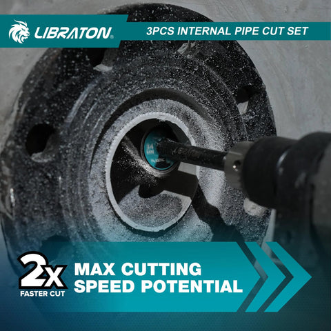 Libraton 3-piece internal PVC pipe cutter set with deburring tool; teal logo visible