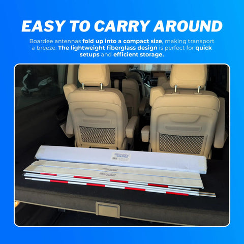 Portable Fiberglass Volleyball Antenna Set For Indoor And Beach Games With Foldable Poles in car trunk for easy transport