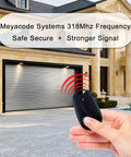 Garage Door Opener Remote For Linear Megacode ACT-31B 318MHz 1 Channel Replacement Remote Control 2 Pack, black key fob in hand