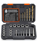 Heavy Duty Bolt Extractor And Screw Extractor Kit With Cobalt Drill Bits In Case 26 Piece Set open showing components