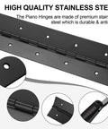 Heavy Duty 36 Inch Piano Hinges 0.047 Inch Thick Stainless Steel Black 2 Pack Continuous Hinge close-up detail.