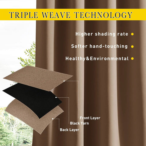 Triple weave layers of Two Panels Weighted Blackout Outdoor Curtains For Patio And Pergola Waterproof And Thermal Insulated