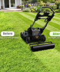 Heavy Duty Lawn Striping Kit With Easy Fill Water Port And Steel Roller For Walk Behind Mowers Compatible With LM2100 Series Create Sharp Lawn Stripes Like A Pro, showcasing before and after lawn stripes.