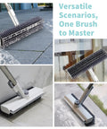 3-In-1 Floor Scrub Brush With Long Handle For Grimy Surfaces Built-In Scraper And Heavy-Duty Stiff Bristles in various cleaning scenarios.