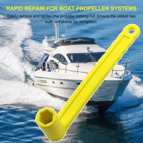 27mm Prop Wrench For 1 1 Sixteenth Inch Nuts Long Handle Propeller Socket displayed with boat on water