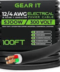 100 Ft 12 By 4 SJOOW Portable Power Cord, 12 AWG 4 Conductor Bulk Electrical Cable, shown coiled with visible copper wires