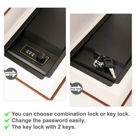 Close-up view of combination lock and key lock options on Blue Math Classroom Book Safe Featuring Authentic School Pages And Reliable Three Digit Combination Lock For Stealth Stash Storage And Slick Student Loot Vault.