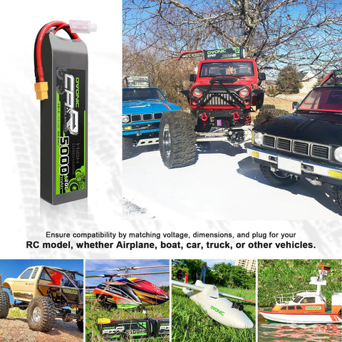 11.1V 5000mAh 3S LiPo Battery Pack With EC5 Plug, 120C High Discharge, Hard Case, Dual Pack For RC Cars, Trucks, Drones