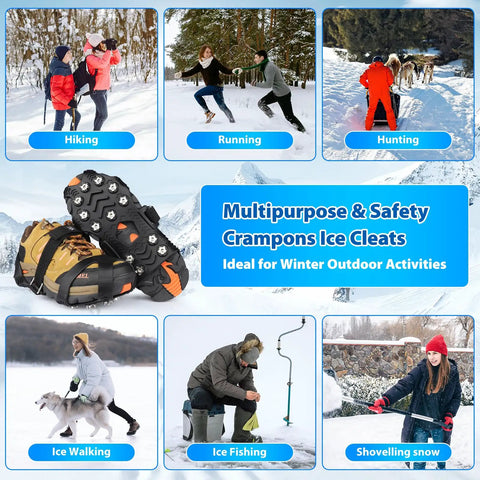 Upgraded Ice Cleats For Shoes And Boots With 12 Stainless Steel Spikes No Slip Traction Cleats for winter activities montage