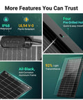 "True N Type 200W Bifacial Solar Panel With 25 Percent Efficiency IP65 Rated For RV Trailer Marine Off Grid Home Roof Farm Durable Long Life Built To Last" features and components.