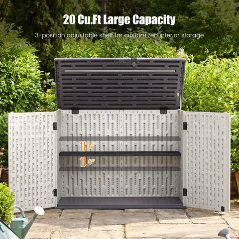 20 Cu Ft Outdoor Storage Cabinet With Adjustable Shelf And Lockable Doors, Weatherproof Resin Shed Open With Visible Interior