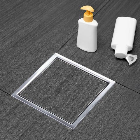 6 Inch Square Shower Drain Featuring Killer Flow Performance On Heavy Duty Stainless Steel, sleek tile insert cover in shower floor