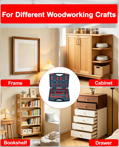 Eight Piece Aluminum Corner Clamps Set For Fine Woodworking Projects Precision Cnc Machined 90 Degree Square Jig Tools For Cabinets Drawers Slick Carry Case Included Badass Grip Accuracy Top Shelf Gear displayed with furniture examples.