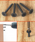 Go-To Drywall Screws Kit With 220 Black Wood Screws In 5 Sizes for Sheetrock and Picture Frames, Phillips head close-up
