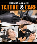Heavy Duty 7 Mil Black Nitrile Disposable Gloves For Mechanics Built Different Rock Solid Puncture Resistance And Dang Good Grip Packaged In A Slick Dispenser Box used for precision work in tattoo applications and hair care.