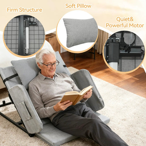 Cyanvine Electric Lifting Backrest For Bed With Remote Control, adjustable power recliner showing firm structure and soft pillow.