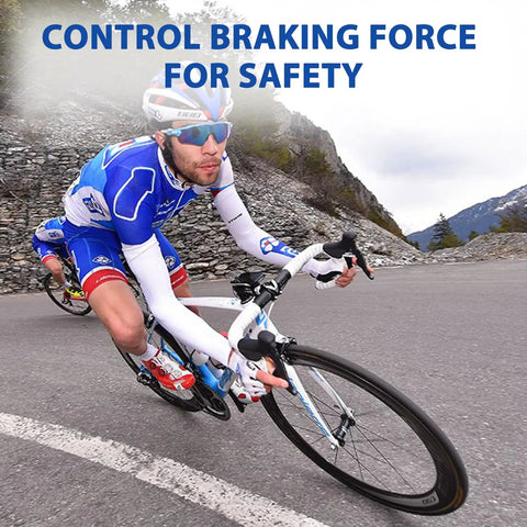 Cyclist descending mountain road, showcasing 4 Pack 44mm Disc Brake Adapter For Bicycle Hubs To 6-Bolt Rotors
