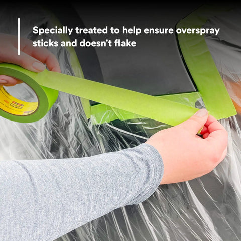 Applying green tape to High Density Plastic Sheeting Masking Film Tear Resistant And Durable Easy To Cut Static Cling for overspray