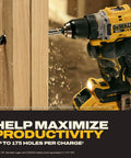 Heavy Hitter 20V Max Brushless Cordless Drill Driver with keyless chuck drilling into wood, featuring built-in work light.