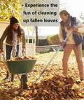 Man raking leaves with Heavy Duty Garden Rake With 11 Metal Tines And Adjustable 36 To 78 Inch Handle Eight Point Five Inch Wide Head For Leaves Lawns Shrubs And Garden Beds Premium Stainless Steel Construction Built To Last For Year After Year Yard Work in autumn garden