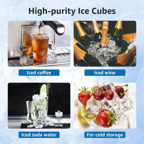 Various beverages and fruits with ice cubes from Opal Nugget Ice Maker Filter 4 Pack Replacement For GE Opal Ice Makers, NSF 42 And 372 Certified