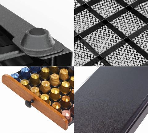 Details of a Coffee Pod Drawer Organizer For Nespresso OriginalLine Capsules Holds 60 Pods In 6 Clear Columns Easy Slide Drawer.