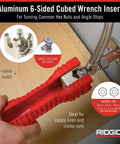 No Fuss Under Sink Faucet Install And Removal Wrench With 6 Sided Cube Insert For Five Eighths, Three Quarters, Seven Eighths, Fifteen Sixteenths And One Inch Nuts Ridgid EZ Change Tool for supply lines and valves