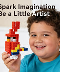 Child holding 100 Piece Math Linking Cubes Set For Kids Ages 3 To 8 Colorful Counting Cubes for fun pattern building.