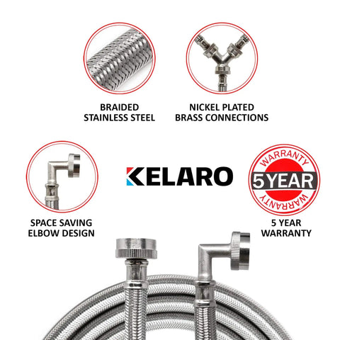 Image showing features of Steam Dryer Hose Installation Kit 4 Ft Stainless Steel Flexible Connector With Brass Y Adapter And Inlet Hose Universal Fit For All Steam Dryers No Plastic Parts