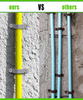 Comparison of Killer One Inch Pvc Pipe Straps With Two Holes on yellow and blue pipes showing effectiveness in securing.