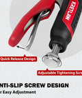 Quick release and adjustable screw features of 6-Inch C-Clamp Locking Pliers Four Pack, Heavy Duty Welding Vise Grips.