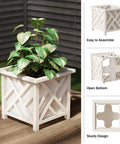 Lattice Design Outdoor Planter Box 14.75 Inch Square 13 Inch Tall White Plant Pot For Front Porch Decor Durable Weather Resistant Planter Cover Ideal For Garden Patio Or Porch Flower Pots with plant.