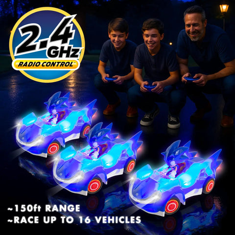 Kids and adults racing Sonic Glow Racer RC Car Ready To Run One Twenty Eight Scale Remote Control Vehicle With Light Up Body