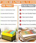 Top Shelf Alphabetical Hanging File Folder Dividers Featuring Five Vibrant Color Coded Tabs For Letter Size, showcasing product benefits.