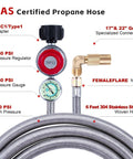 6 Ft Propane Adapter Hose With 0 To 30 Psi Regulator And 0 To 60 Psi Gauge showing connectors and pressure gauge details