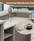 Outdoor Patio Bar Table With Aluminum Frame And PE Wicker Bar Cart Cabinet All Weather Storage umbrella hole feature