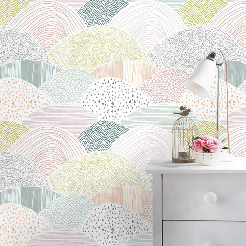Peel And Stick Wallpaper Dot And Line Boho Pink Vinyl Roll 15.5 Inch By 78.7 Inch Self Adhesive Removable Wall Covering for decor