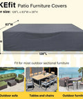 Heavy Duty Waterproof Patio Furniture Cover For Outdoor Tables And Chairs, 110 Inch Long, 84 Inch Wide, 28 Inch High, 500D PU Coated Grey, All Weather Windproof Protection For Square And Rectangular Sets covering outdoor set.
