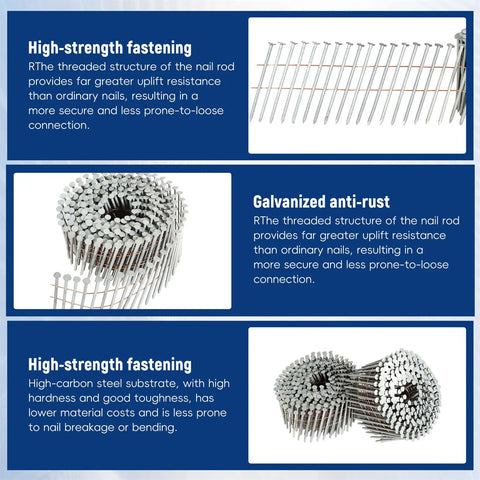 Pro Grade Heavy Duty Two And One Half Inch Ring Shank Siding Nails, 0.092 Inch Collated Wire Coil, 15 Degree, 3600 Count, HDG