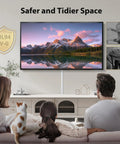 Family watching TV with large PVC cable cover kit for wall mounted TV cords 66 inch four sections sixteen and a half inch each white